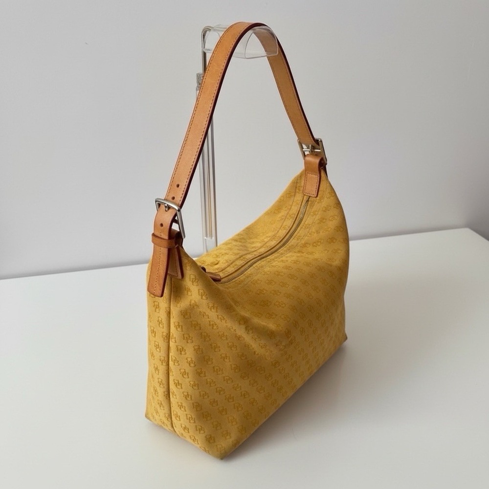 Dooney & Bourke Y2K Yellow Signature DB Monogram Canvas Hobo Shoulder Bag - Picture 4 of 11